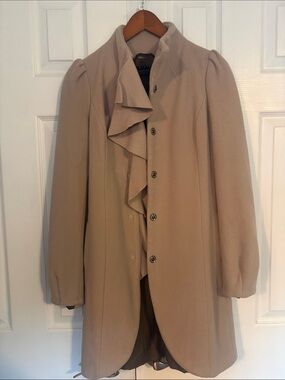Sisley Beige Pea Coat with Ruffle Front